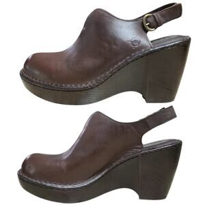 Born Brown Leather Slingback Clogs